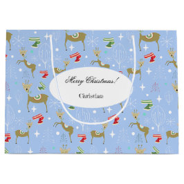 Schattigee herten met kerstbomen en sneeuwvlokken groot cadeauzakje