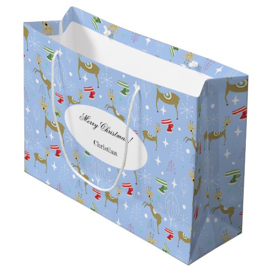 Schattigee herten met kerstbomen en sneeuwvlokken groot cadeauzakje (Voorkant Gekanteld)