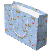 Schattigee herten met kerstbomen en sneeuwvlokken groot cadeauzakje (Achterkant Gekanteld)