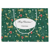 Schattigee herten met kerstbomen en sneeuwvlokken groot cadeauzakje (Voorkant)