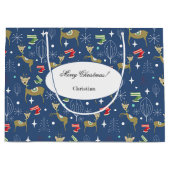 Schattigee herten met kerstbomen en sneeuwvlokken groot cadeauzakje (Voorkant)