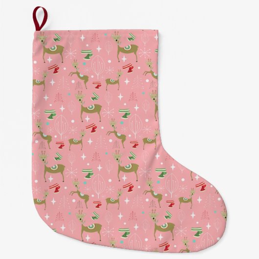 Schattigee herten met kerstbomen en sneeuwvlokken grote kerstsok (Voorkant)