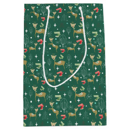 Schattigee herten met kerstbomen en sneeuwvlokken medium cadeauzakje