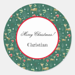 Schattigee herten met kerstbomen en sneeuwvlokken ronde sticker