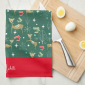 Schattigee herten met kerstbomen en sneeuwvlokken theedoek (Quarter Fold)