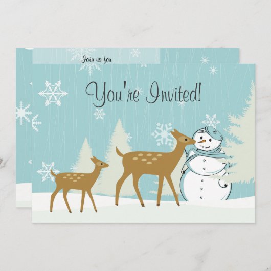 Schattigee herten met sneeuwman Winter 1e verjaard Kaart (Voorkant / Achterkant)