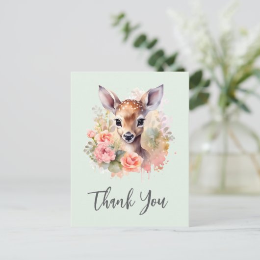Schattigee herten omringd door Rozen Dank u Briefkaart (Staand voorkant)