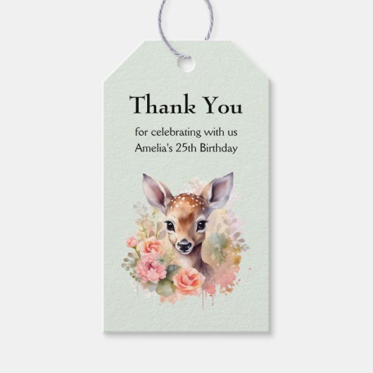 Schattigee herten omringd door Rozen Dank u Cadeaulabel (Voorkant)