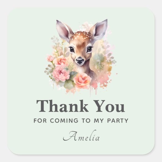 Schattigee herten omringd door Rozen partij dank u Vierkante Sticker (Voorkant)