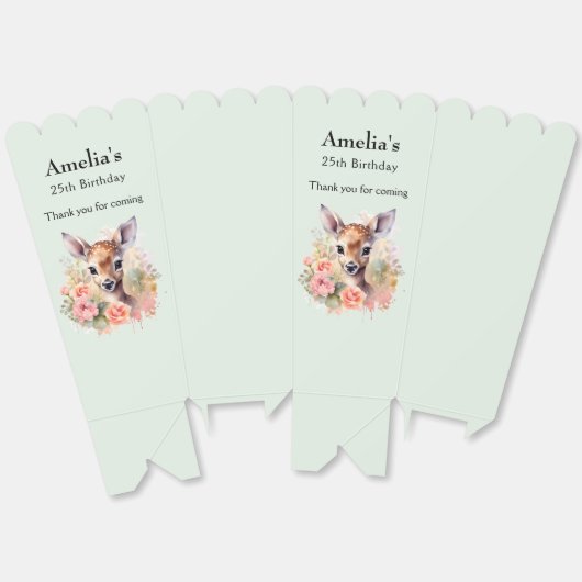 Schattigee herten omringd door Rozen Verjaardag Da Bedankdoosjes (Ongevouwen)