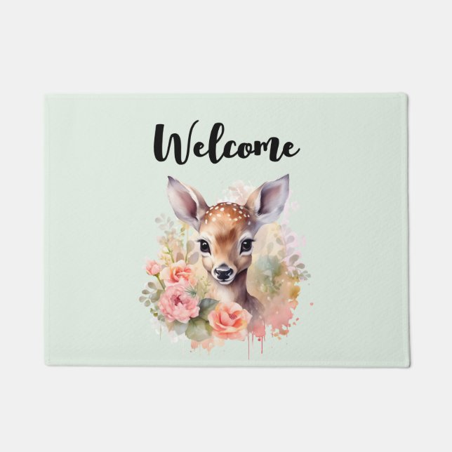 Schattigee herten omringd door Rozen welkom Deurmat (Voorkant)