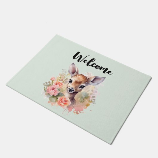 Schattigee herten omringd door Rozen welkom Deurmat (Schuin)