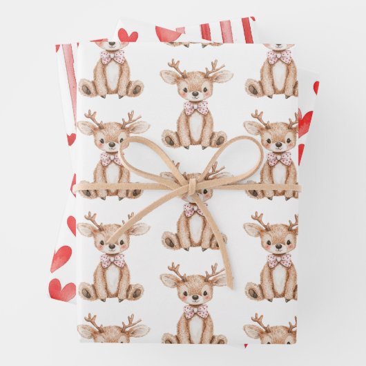 Schattigee herten rode harten kerst inpakpapier vel (In situ)