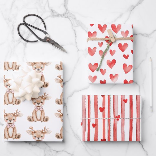 Schattigee herten rode harten kerst inpakpapier vel (Voorkant)