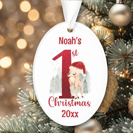 Schattigee herten Santa Hat Eerste Kerstmis Ornament