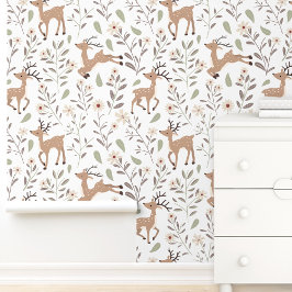 Schattigee herten Woodland Neutral Nursery Kinder  Behang