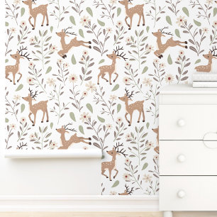Schattigee herten Woodland Neutral Nursery Kinder  Behang