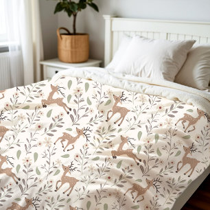 Schattigee Herten Woodland Neutral Nursery Kinder  Fleece Deken