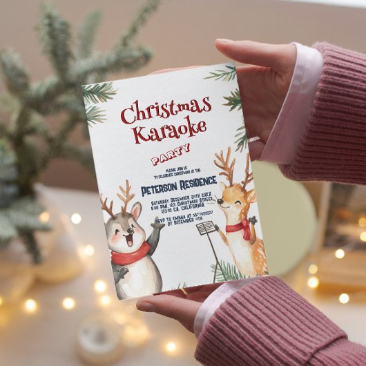 Schattigee herten zingen kerst karaoke party kaart