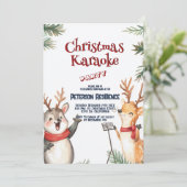 Schattigee herten zingen kerst karaoke party kaart (Staand voorkant)