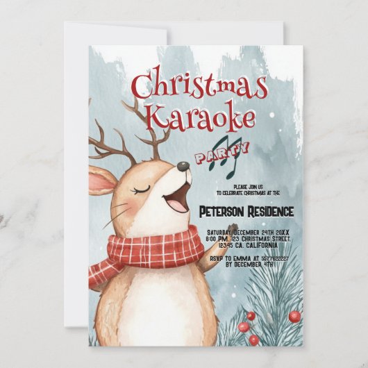 Schattigee herten zingen kerst karaoke party kaart (Voorkant)