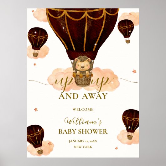 Schattigee Hete Luchtballon Lion Boy Baby shower W Poster (Voorkant)