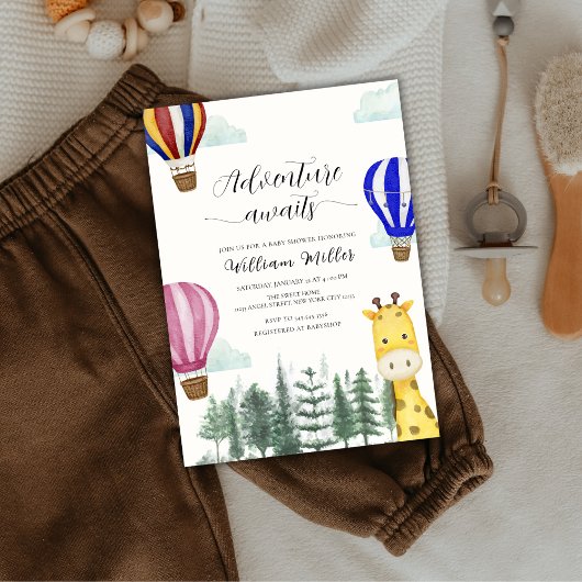 Schattigee Hete Luchtballon Oerwoud Giraffe Baby s Kaart