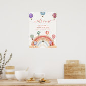 Schattigee Hete Luchtballon Regenboog Baby shower  Poster (Keuken)