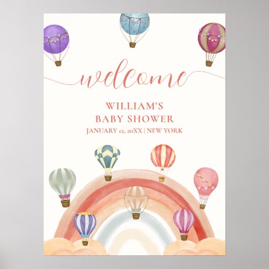 Schattigee Hete Luchtballon Regenboog Baby shower  Poster (Voorkant)
