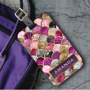 Schattigee hete roze gouden zeemeermin schalen gir bagagelabel