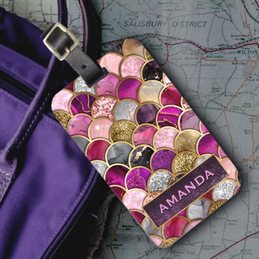 Schattigee hete roze gouden zeemeermin schalen gir bagagelabel