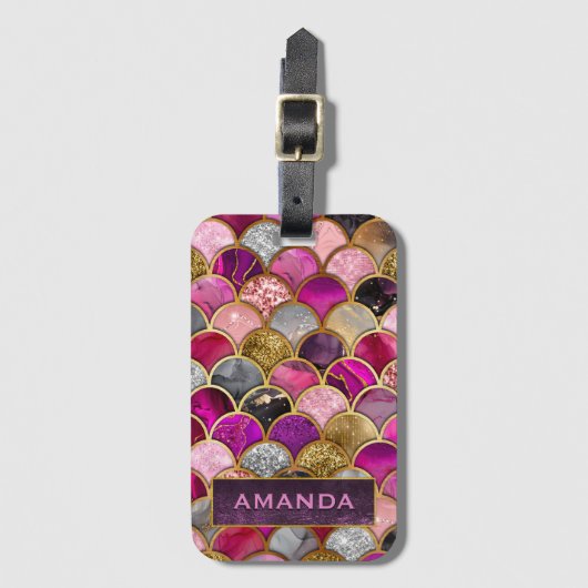 Schattigee hete roze gouden zeemeermin schalen gir bagagelabel (Voorkant (verticaal))