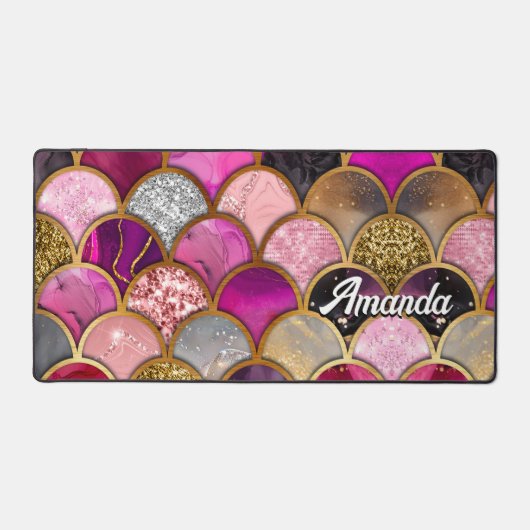 Schattigee hete roze gouden zeemeermin schalen gir bureaumat (Voorkant)