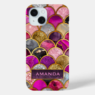 Schattigee hete roze gouden zeemeermin schalen gir iPhone 15 case