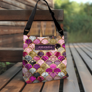 Schattigee hete roze gouden zeemeermin schalen gir crossbody tas