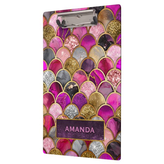 Schattigee hete roze gouden zeemeermin schalen gir klembord (Links)