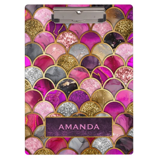 Schattigee hete roze gouden zeemeermin schalen gir klembord (Voorkant)