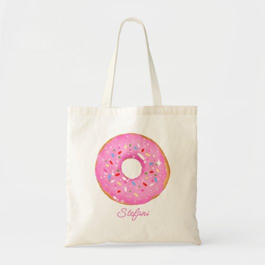 Schattigee Hete Roze Waterverf Donut & Sprinkles C Tote Bag (Voorkant)