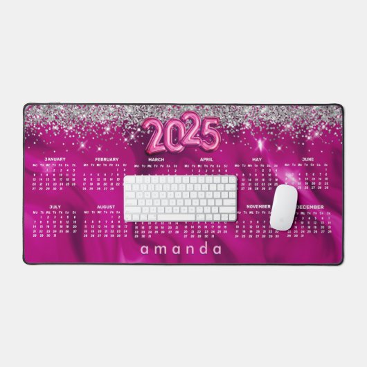 Schattigee hete roze zilveren glitter 2025 kalende bureaumat (Keyboard & Muis)
