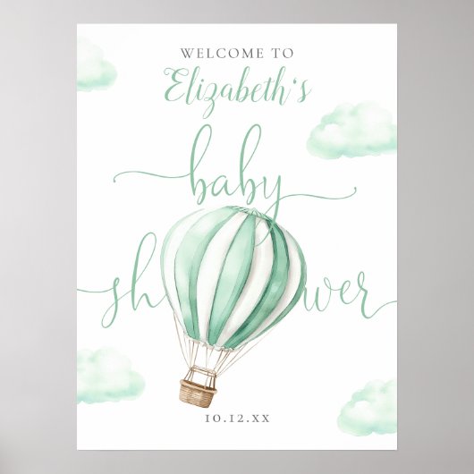Schattigee heteluchtballon Baby shower welkomstbor Poster (Voorkant)
