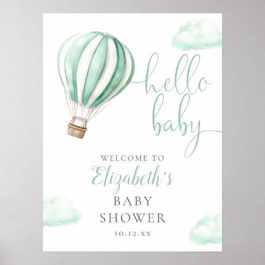 Schattigee heteluchtballon Baby shower welkomstbor Poster (Voorkant)