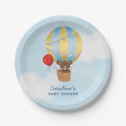 Schattigee heteluchtballon Boy Baby shower Papieren Bordje (Voorkant)