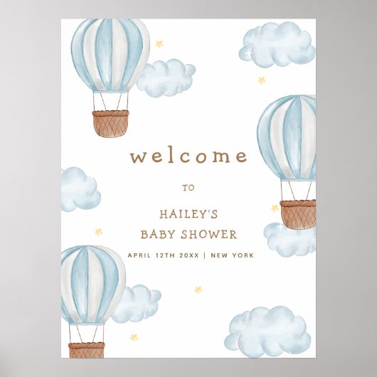 Schattigee heteluchtballon Cloud Boy Baby shower W Poster (Voorkant)