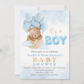 Schattigee heteluchtballon Teddy Bear Baby shower Kaart (Voorkant)
