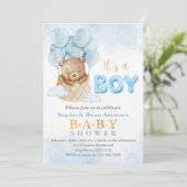 Schattigee heteluchtballon Teddy Bear Baby shower Kaart (Staand voorkant)
