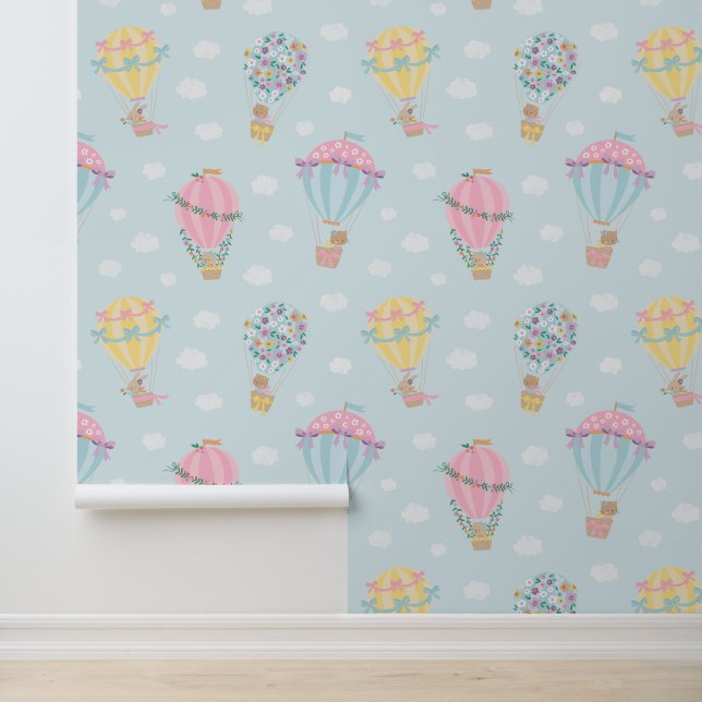 Schattigee heteluchtballonnen met dieren, strikken behang (Applicatie)