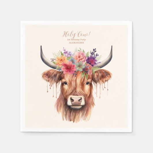 Schattigee Highland Koe 1e Verjaardag Servet (Voorkant)