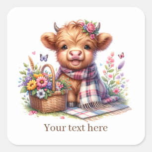 Schattigee Highland koe aanpasbaar Vierkante Sticker