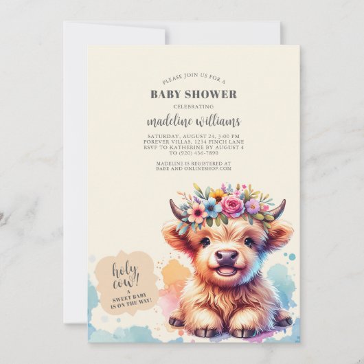 Schattigee Highland Koe Baby shower Uitnodiging (Voorkant)