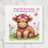 Schattigee Highland Koe Butterfly Girl Verjaardags Bedankjes Labels (Achterkant)